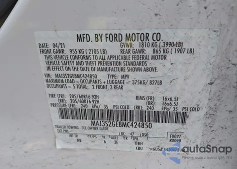 2021 Ford Ecosport Se from USA, damaged, VIN MAJ3S2GE8MC424850